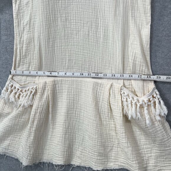Bird & Knoll Tunic Mini Dress Beige Gauze Crinkle Cotton Lagenlook s/m - Picture 13 of 16